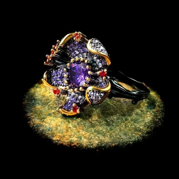 925 Sterling Silver Floral Blossom With Amethyst inspired crystal accent - Picture 7 of 16